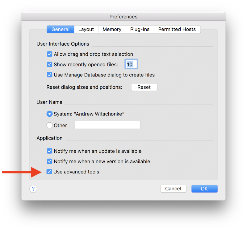 use advanced tools - checkbox