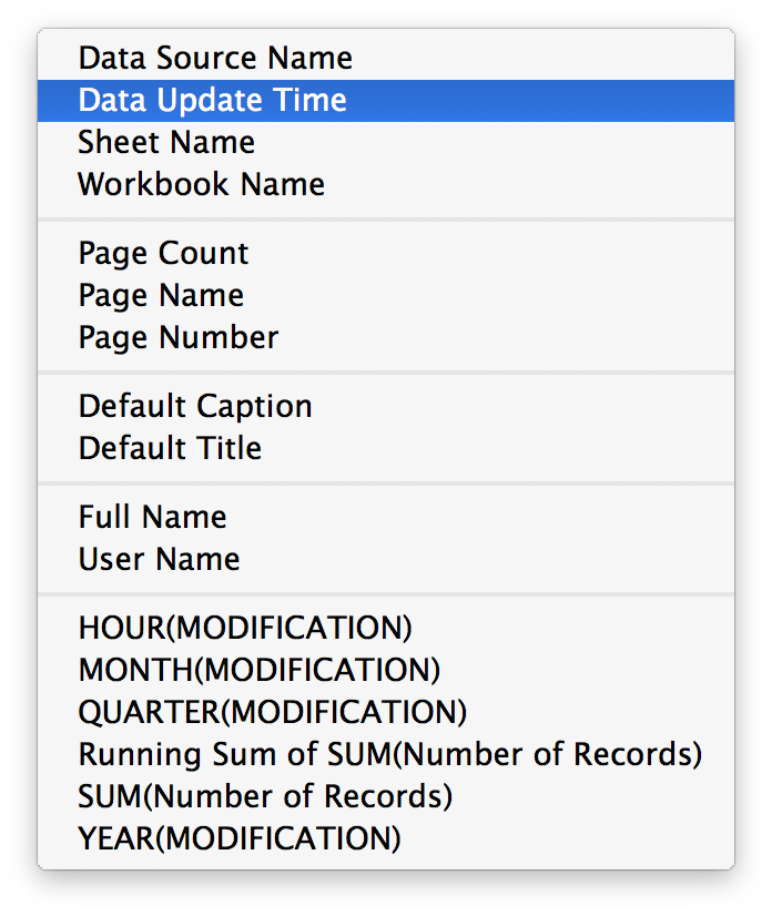 Data Update Time in pulldown menu