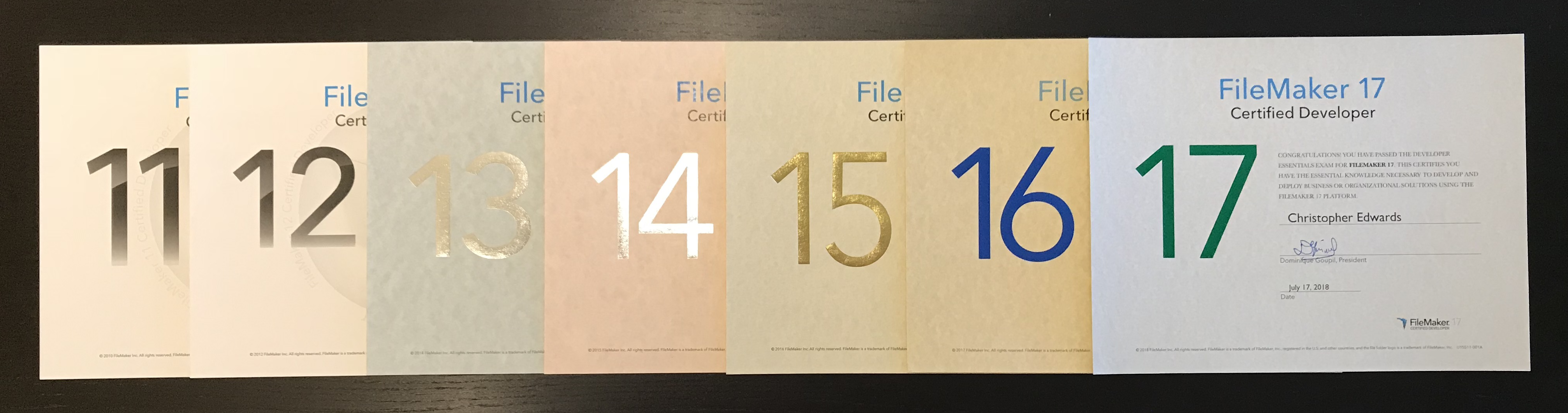 FileMaker Certifications v11 to v17