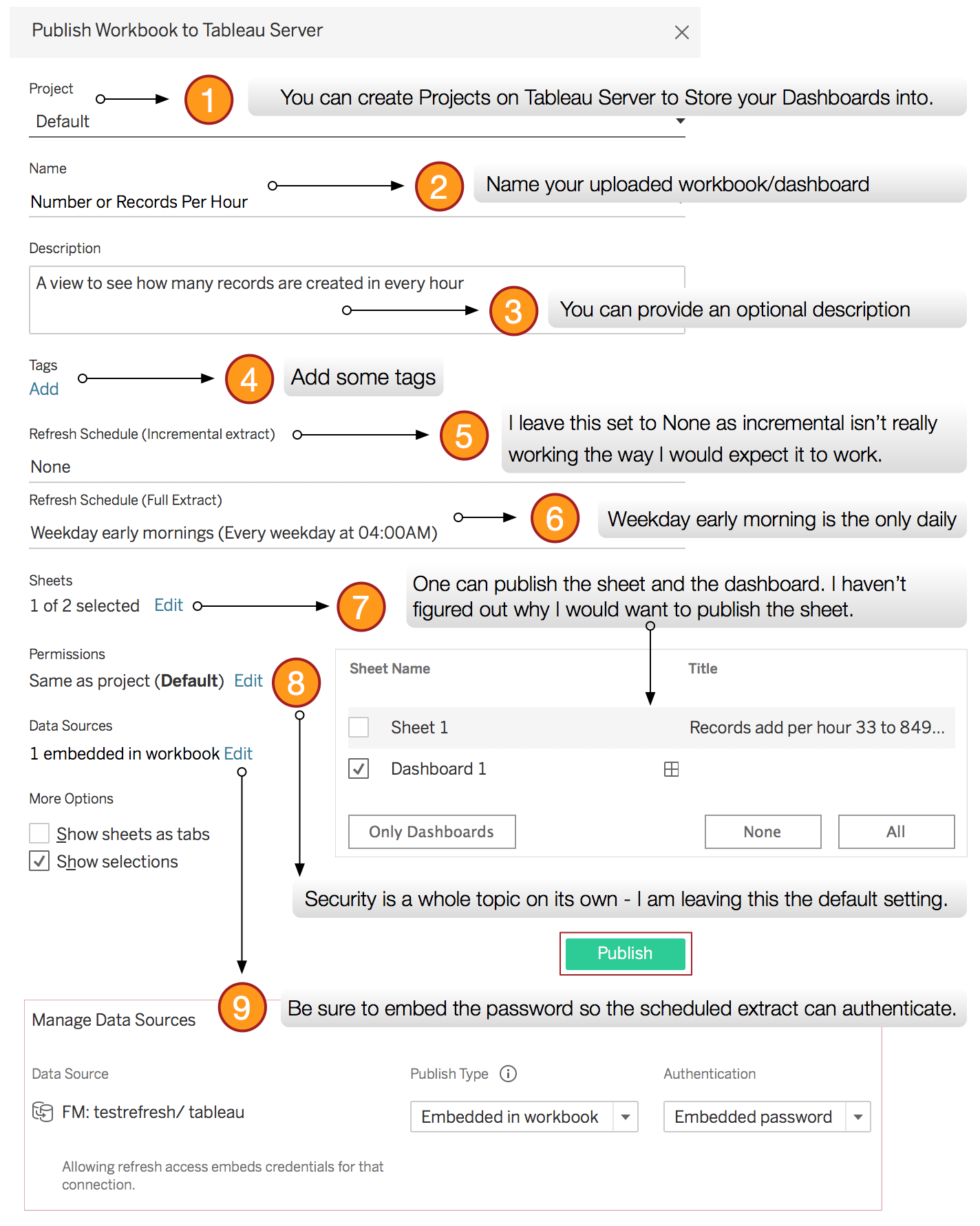 Publish Workbook to Tableau Server steps