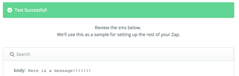 Twilio Zap test successful