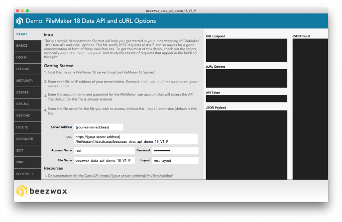 Demo - FM 18 Data API and cURL Options