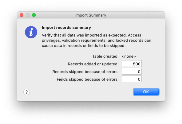 confirmation - import summary