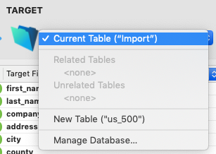 Target - current table