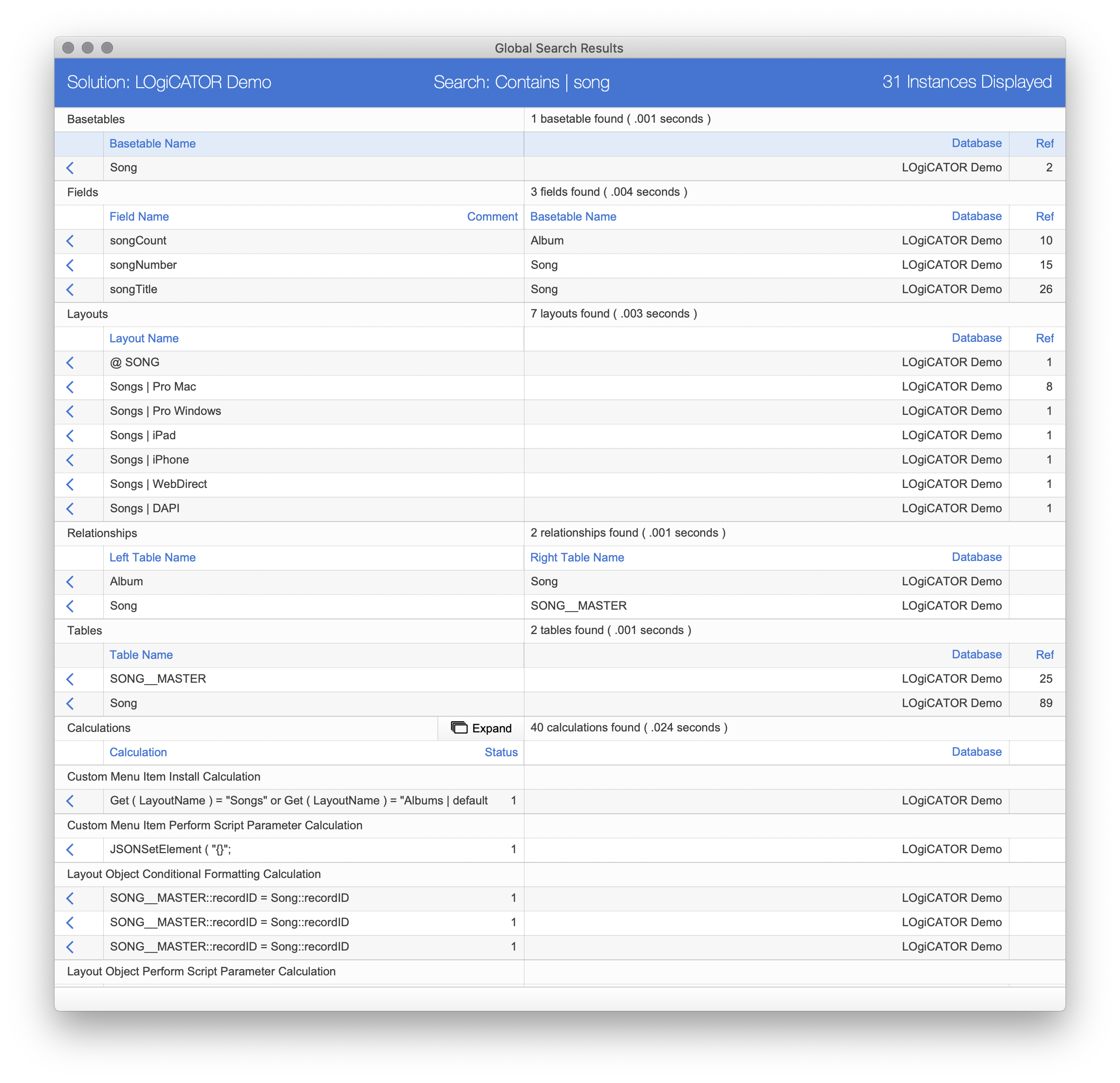 InspectorPro 7 Global Search Results