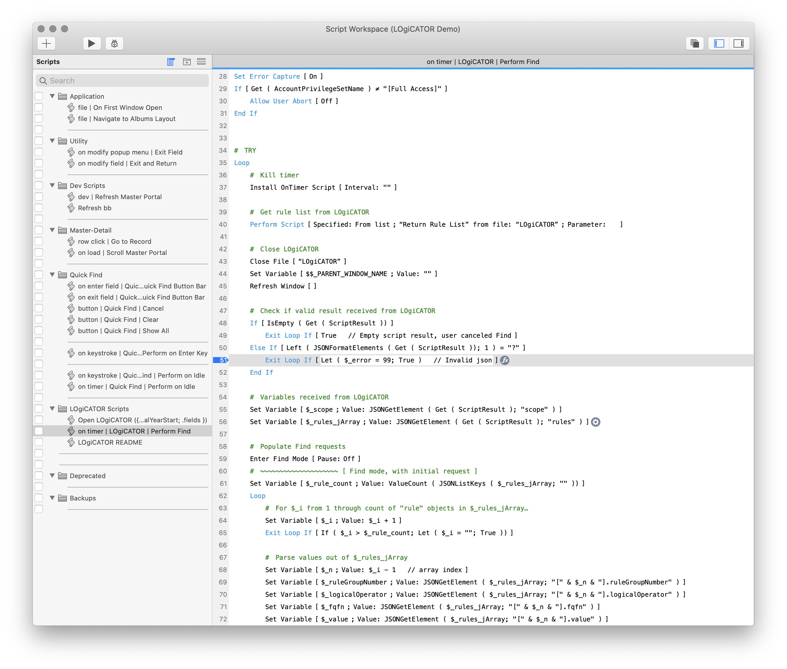 FileMaker Pro Script Workspace