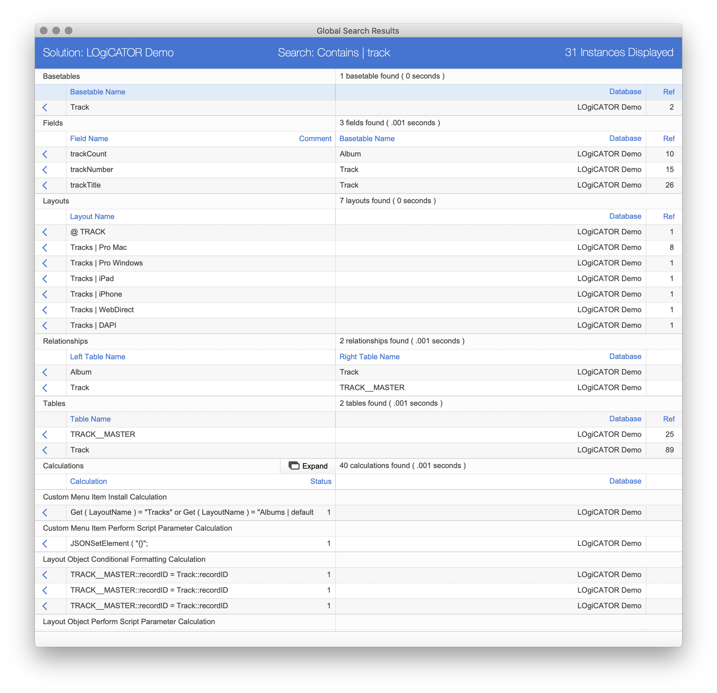 InspectorPro 7 Global Search Results