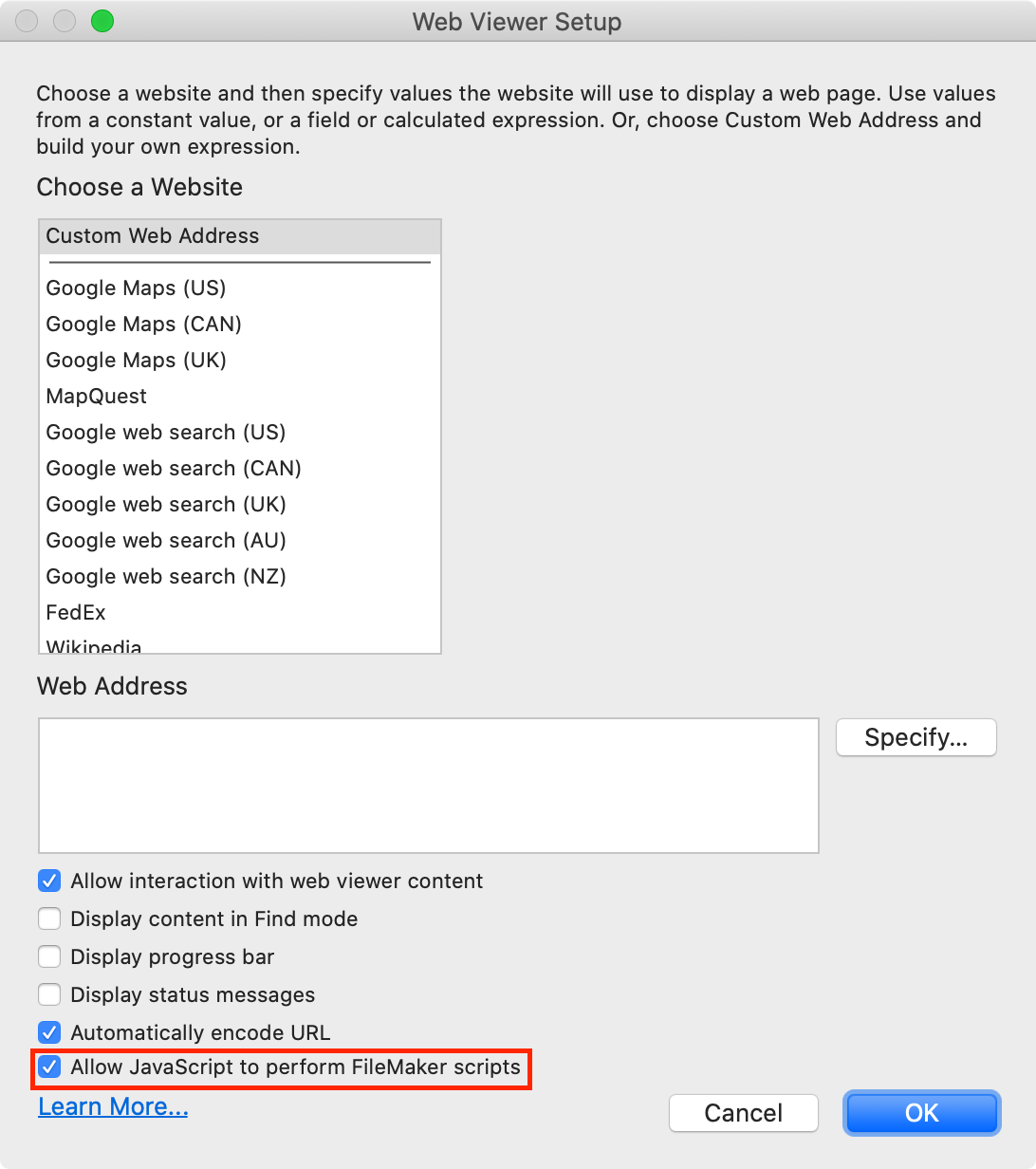 Web Viewer setup example
