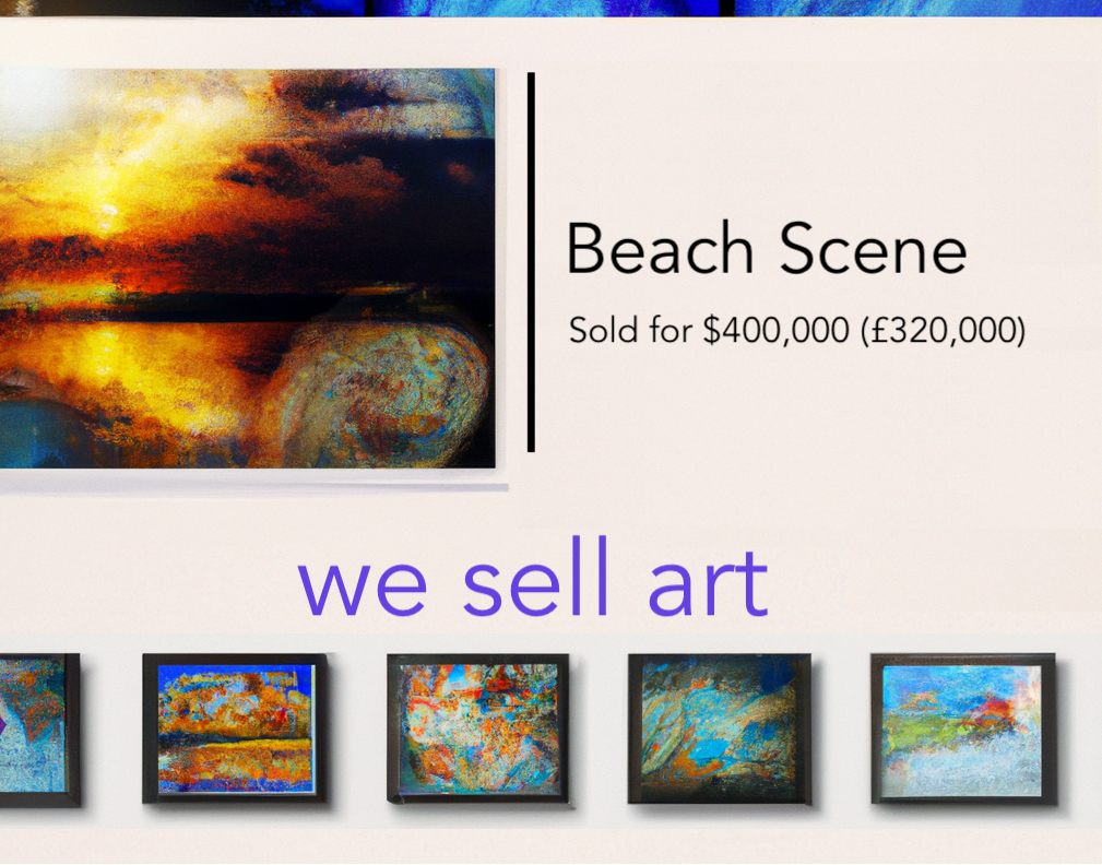we sell art UI with carousel gallery below and Beach Scene art above with sold price