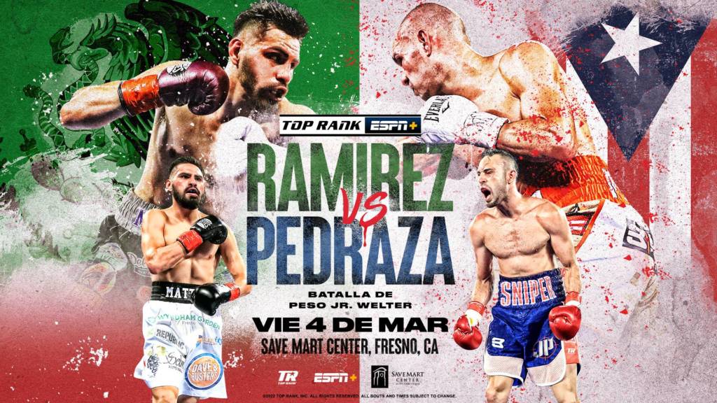 El enfrentamiento de peso junior welter entre José Ramírez y José Pedraza se pospone hasta el viernes 4 de marzo en el Save Mart Center EN VIVO y exclusivamente por ESPN+