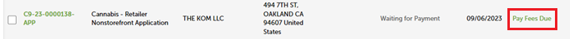 View larger screenshot of the Pay Fees Due link