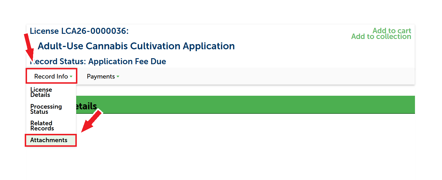 Screenshot showing where to find Attachments and License Certificate in the Licenses list
