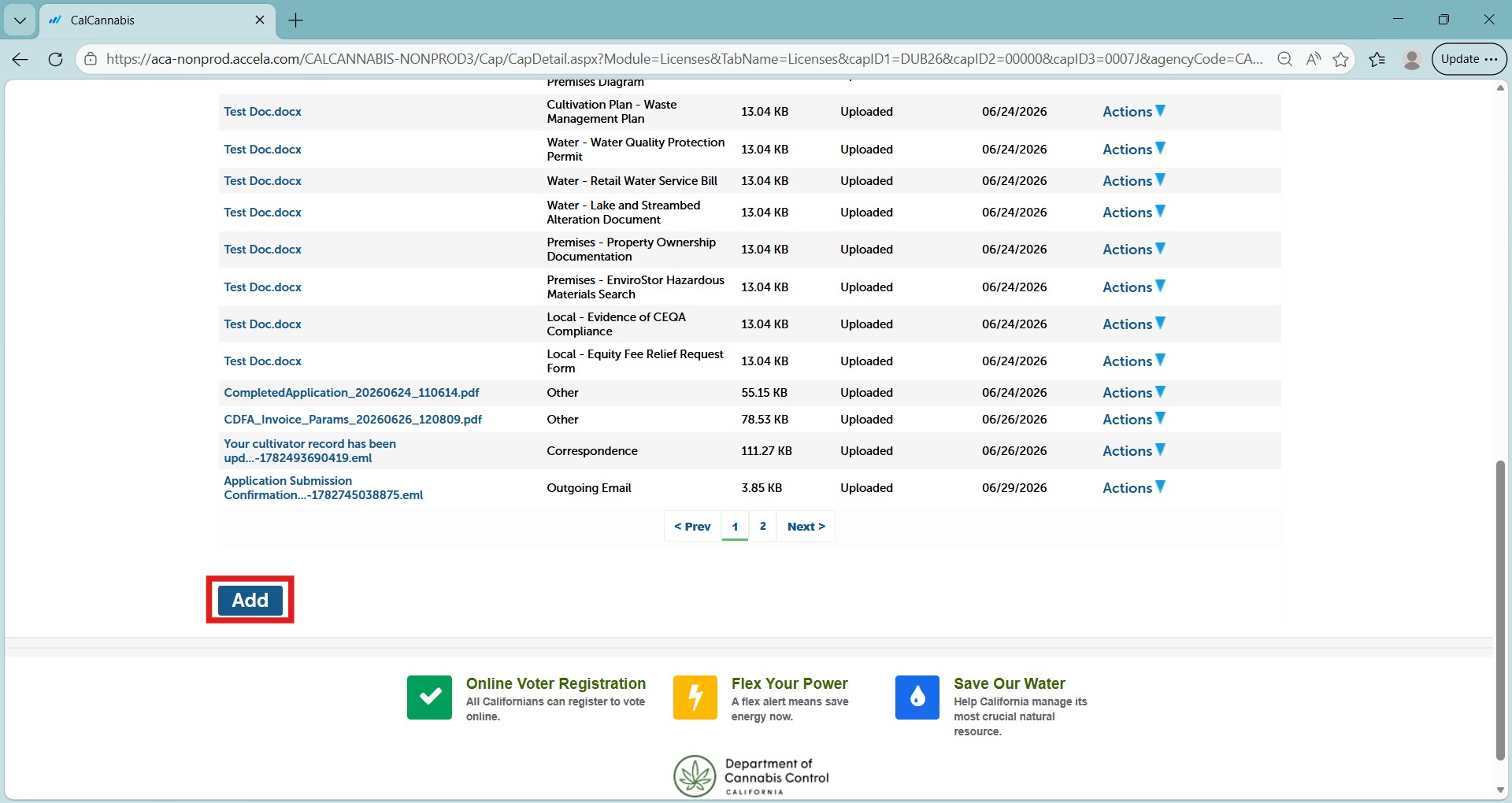 Attachments list with an Add button to upload additional documents