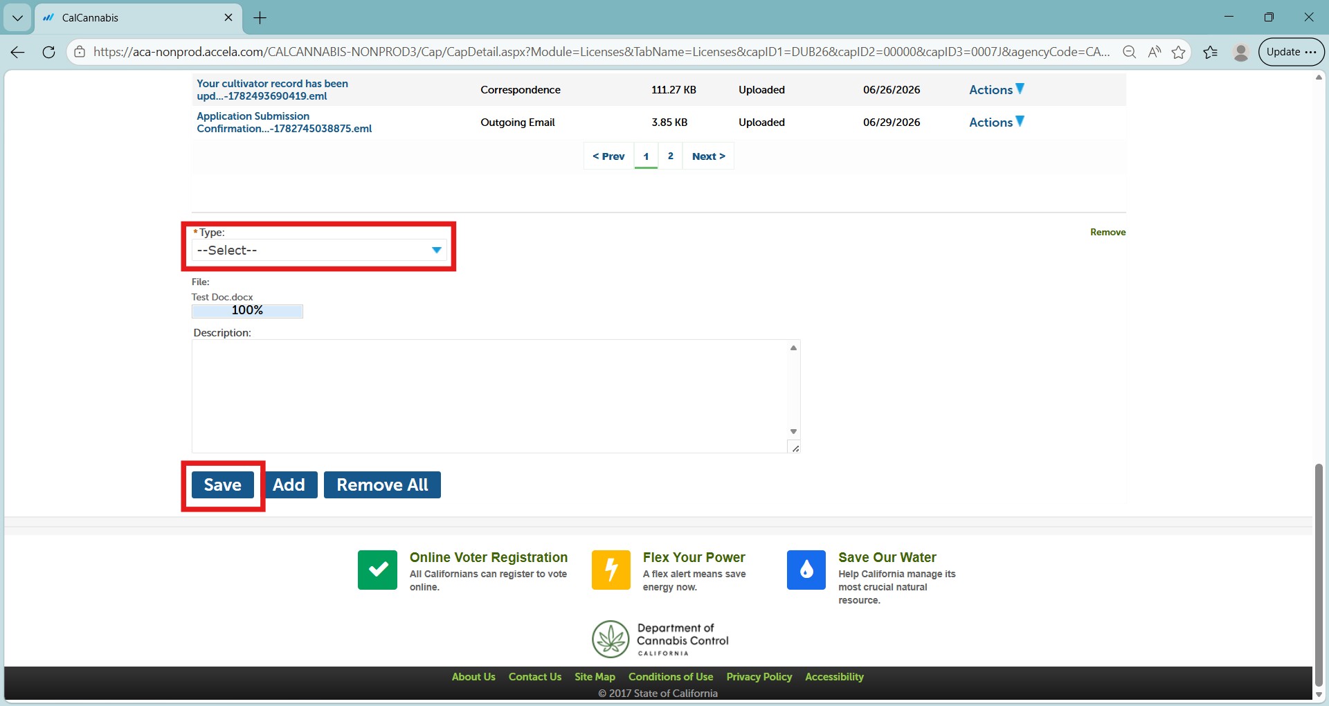 Select the attachment type from the dropdown and save