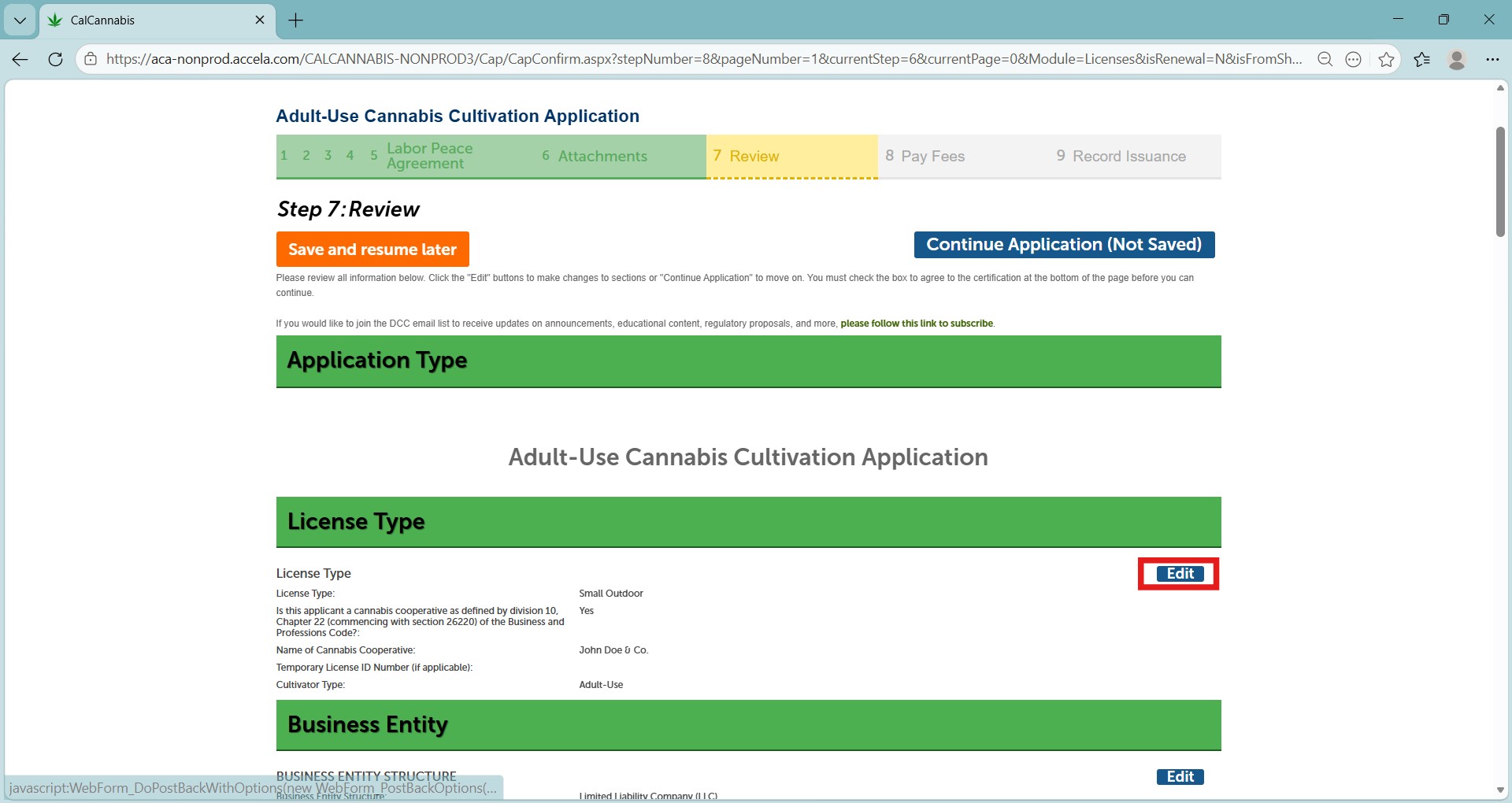 Review application details before continuing