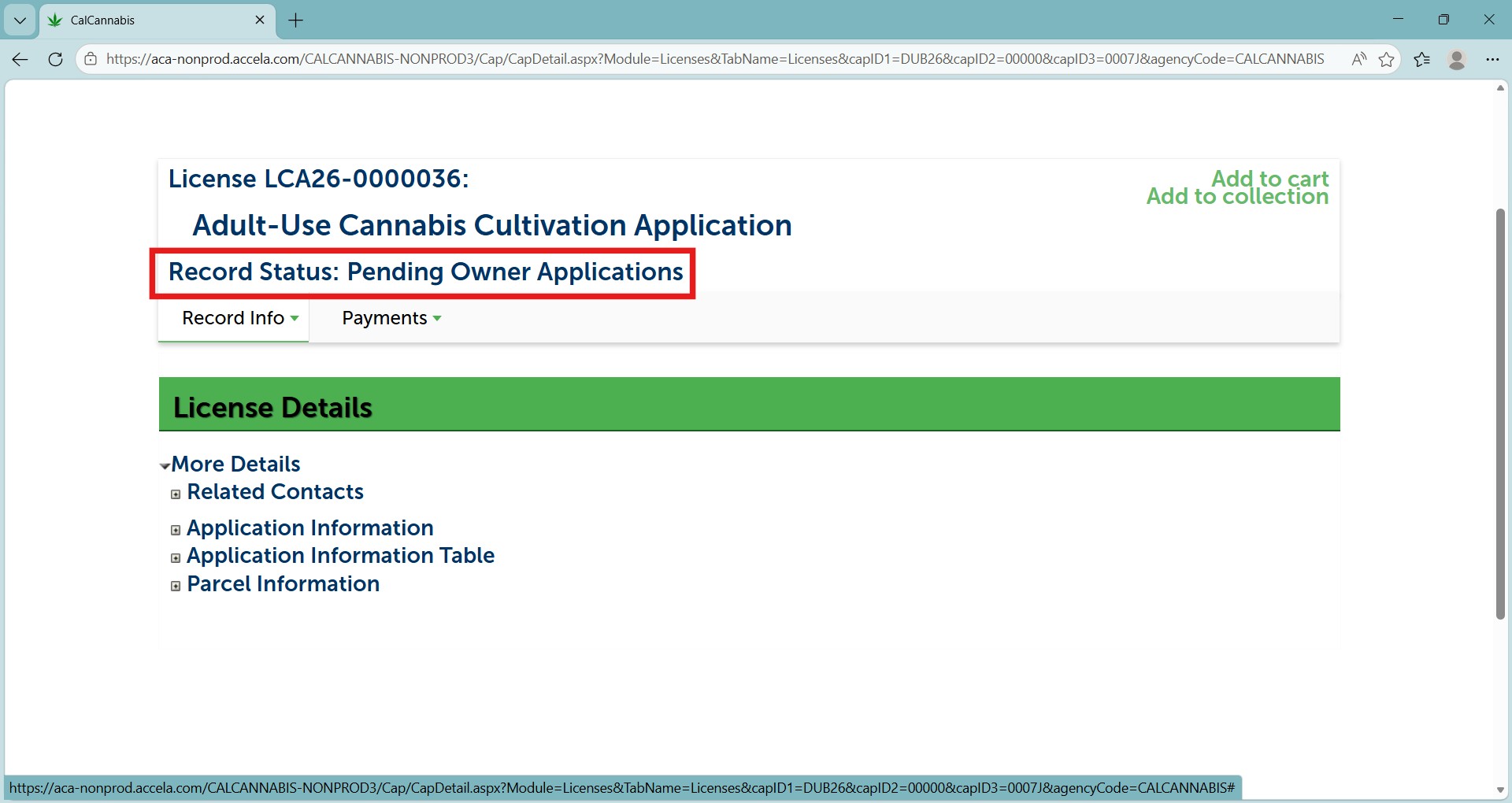 Application status showing Pending Owner Applications