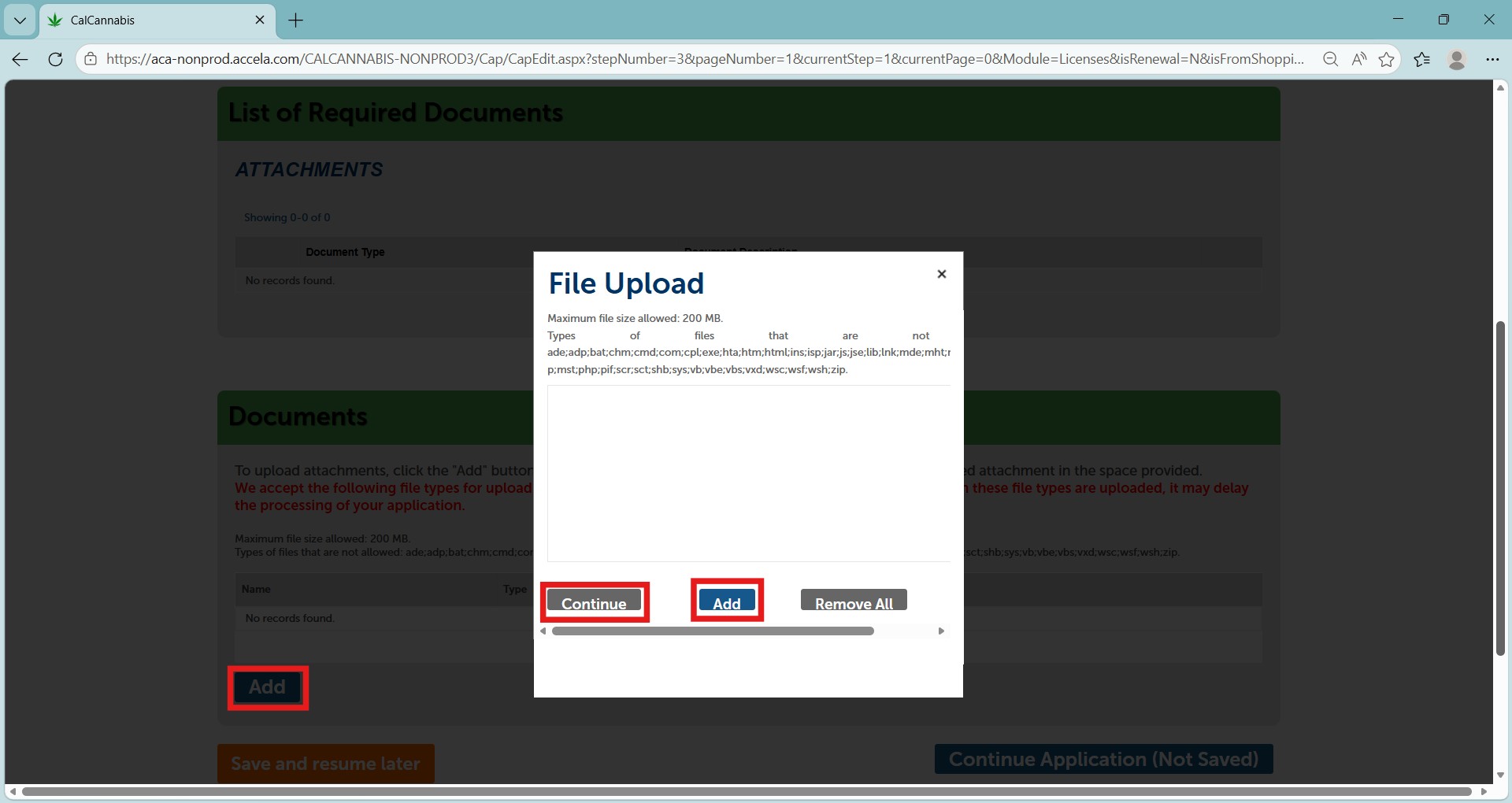 Document Type dropdown with Save button for uploaded file