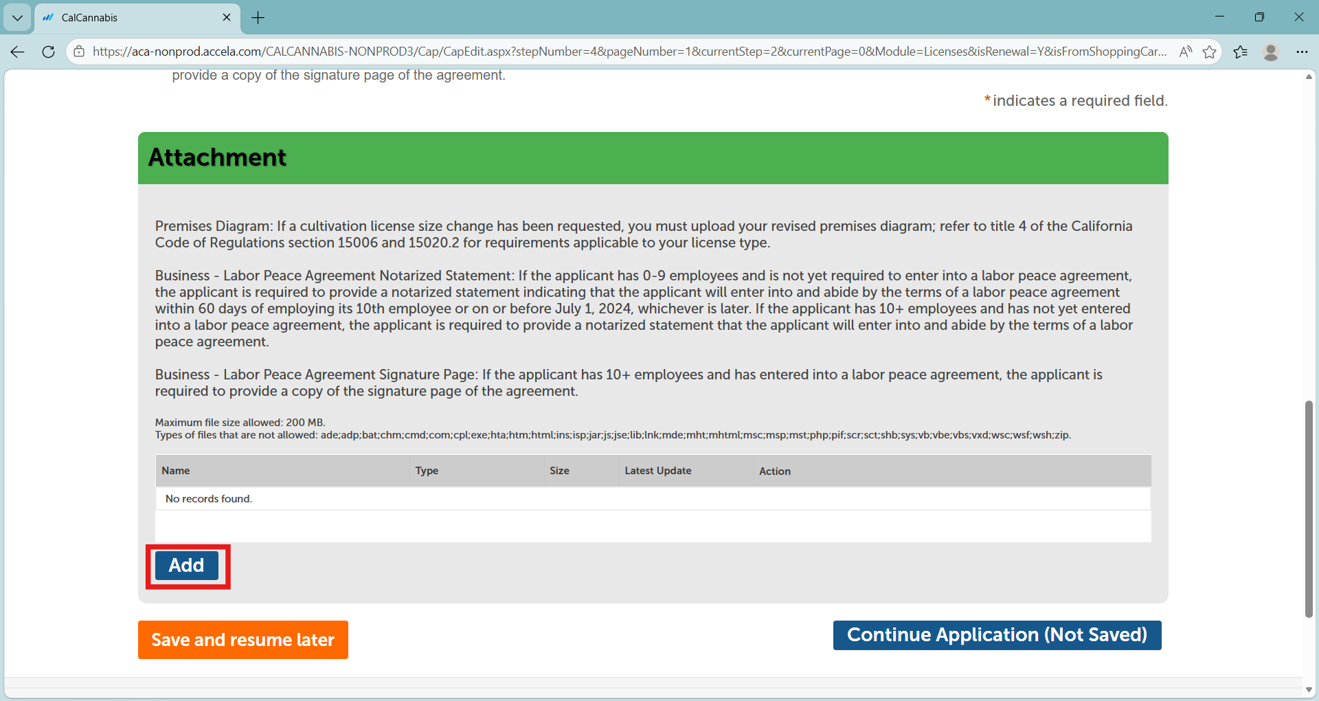 View of document uploads section with button to add documents selected 