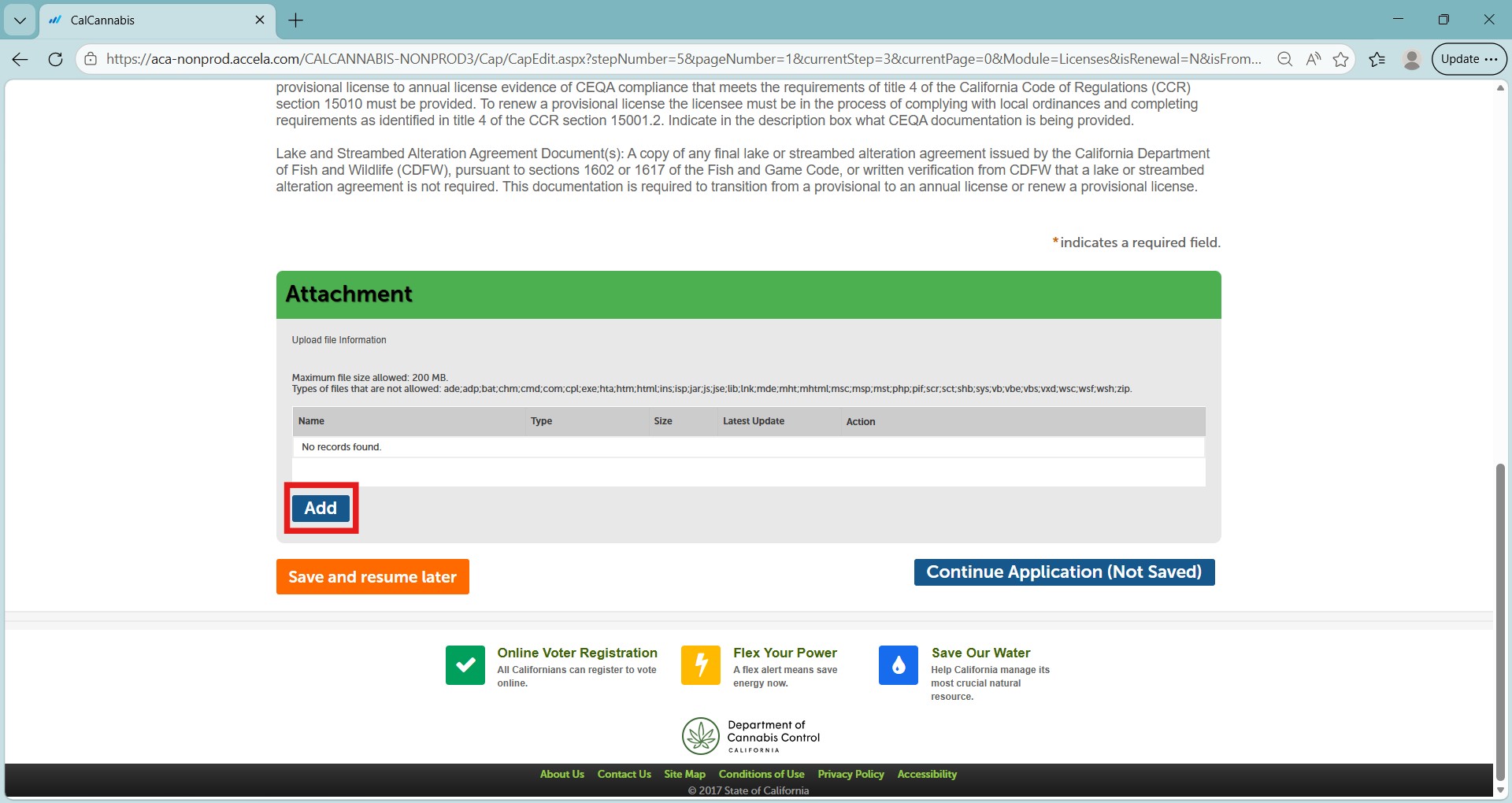 Attachment section with Add button to upload documents
