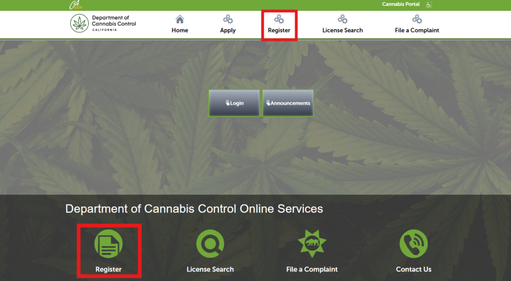 Select register from the licensing portal menu