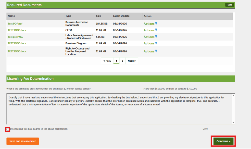 The review section where you can verify the information added