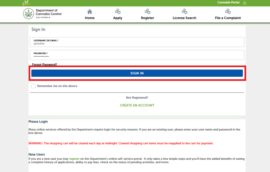 Sign in form with username or email address and password fields