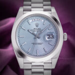 Rolex Day-Date 40 228206 President 40MM Platinum Ice Blue Diagonal Motif Dial
