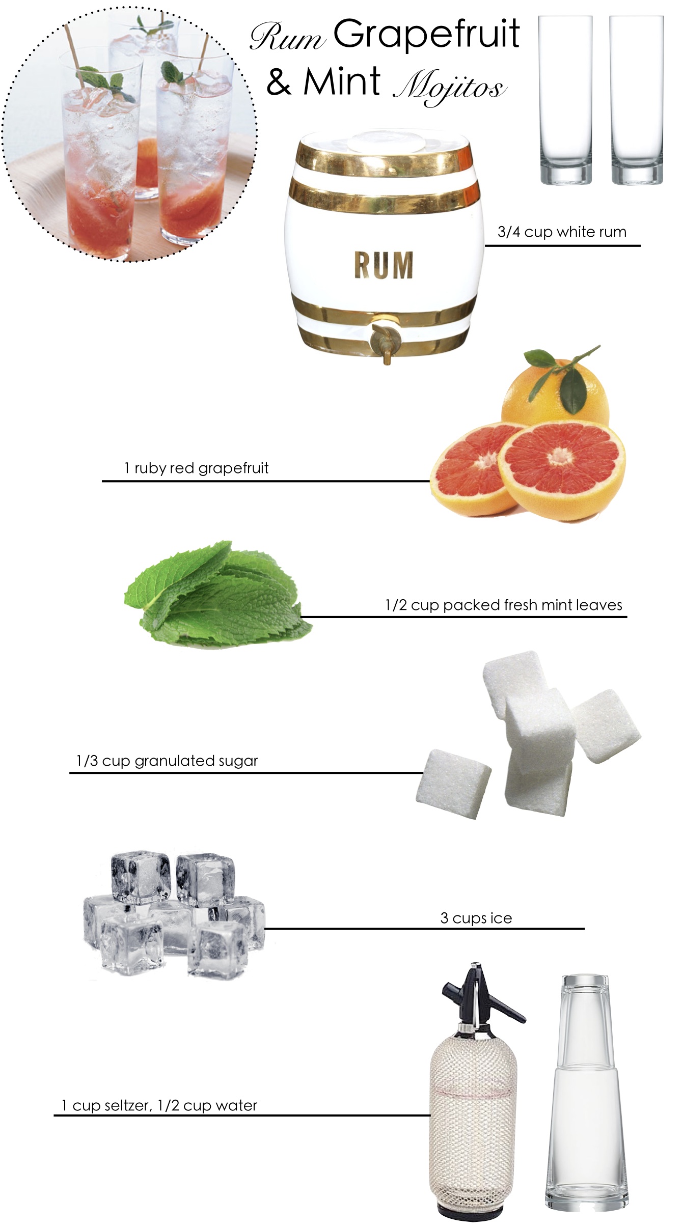 Rum Grapefruit &amp; Mint Mojitos - Sivan