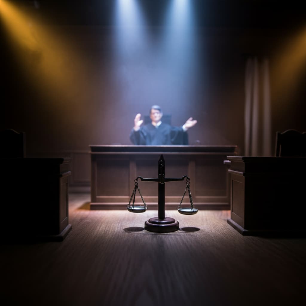 a man standing behind a table with a scale in front of him