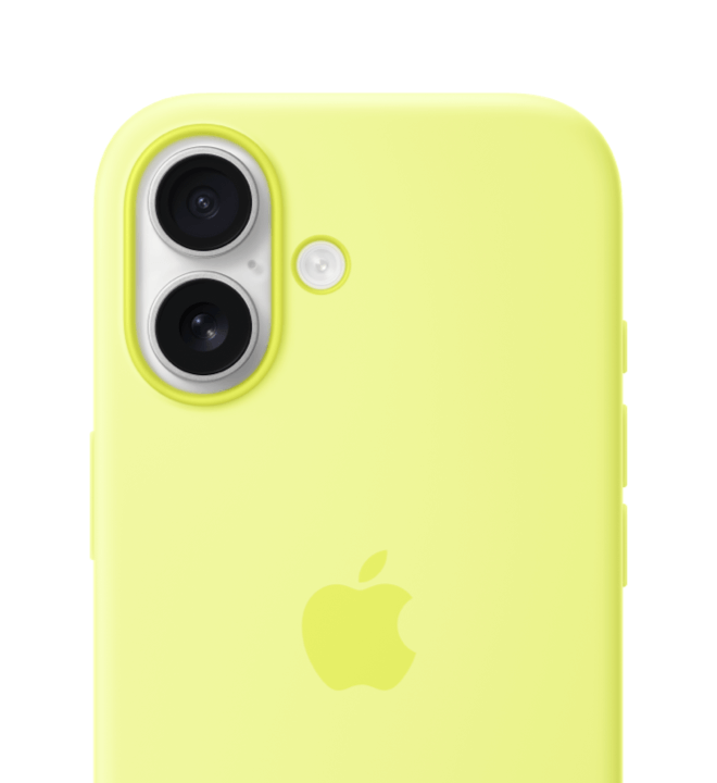 iPhone 17, White finish, back exterior, inside Silicone Case, yellow color