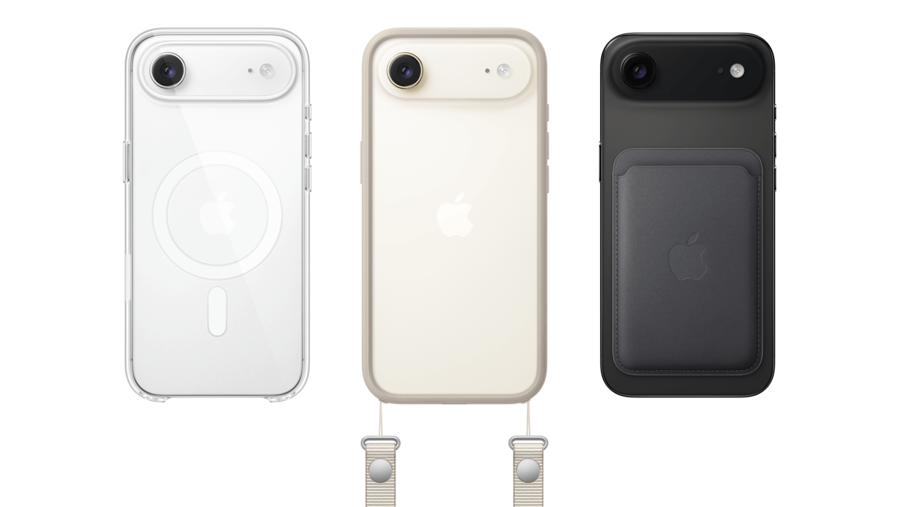 iPhone Air, 3 models, back view, left to right,