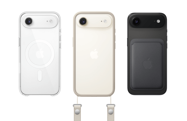 iPhone Air, 3 models, back view, left to right,