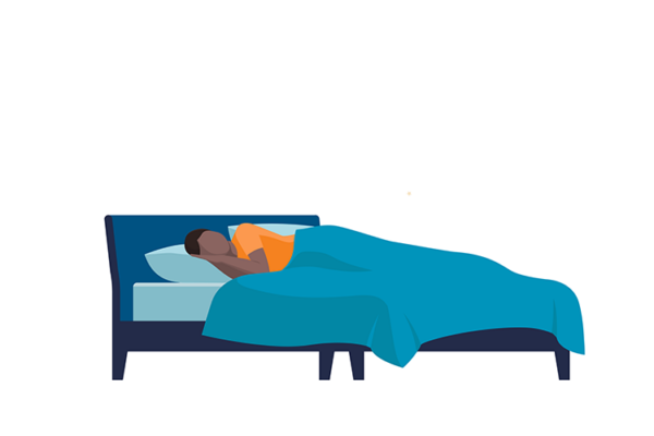 Cartoon person in bed wide awake