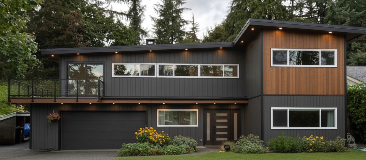 After - exterior transformation: Color and textures to the siding