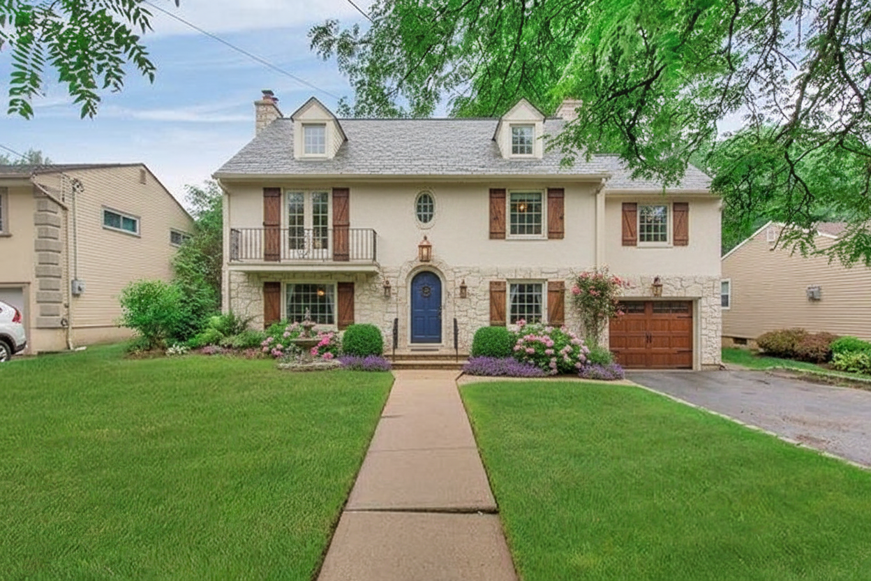 After - interior transformation: Redesign this house to maximize curb appeal with a French colonial aesthetic.