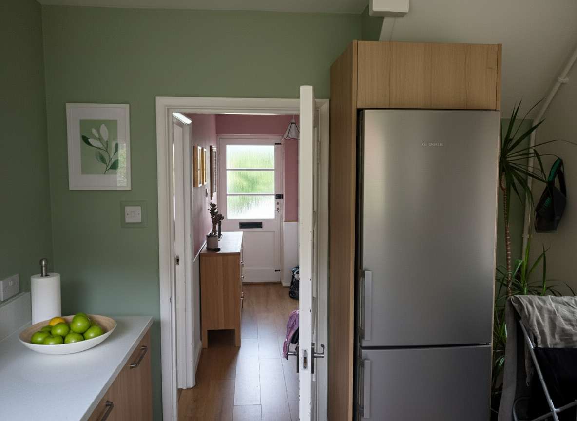 After - interior transformation: Design type: interior. Style Ref: None. Instructions: I liked the green modern design you did before. What would you do in this space?
