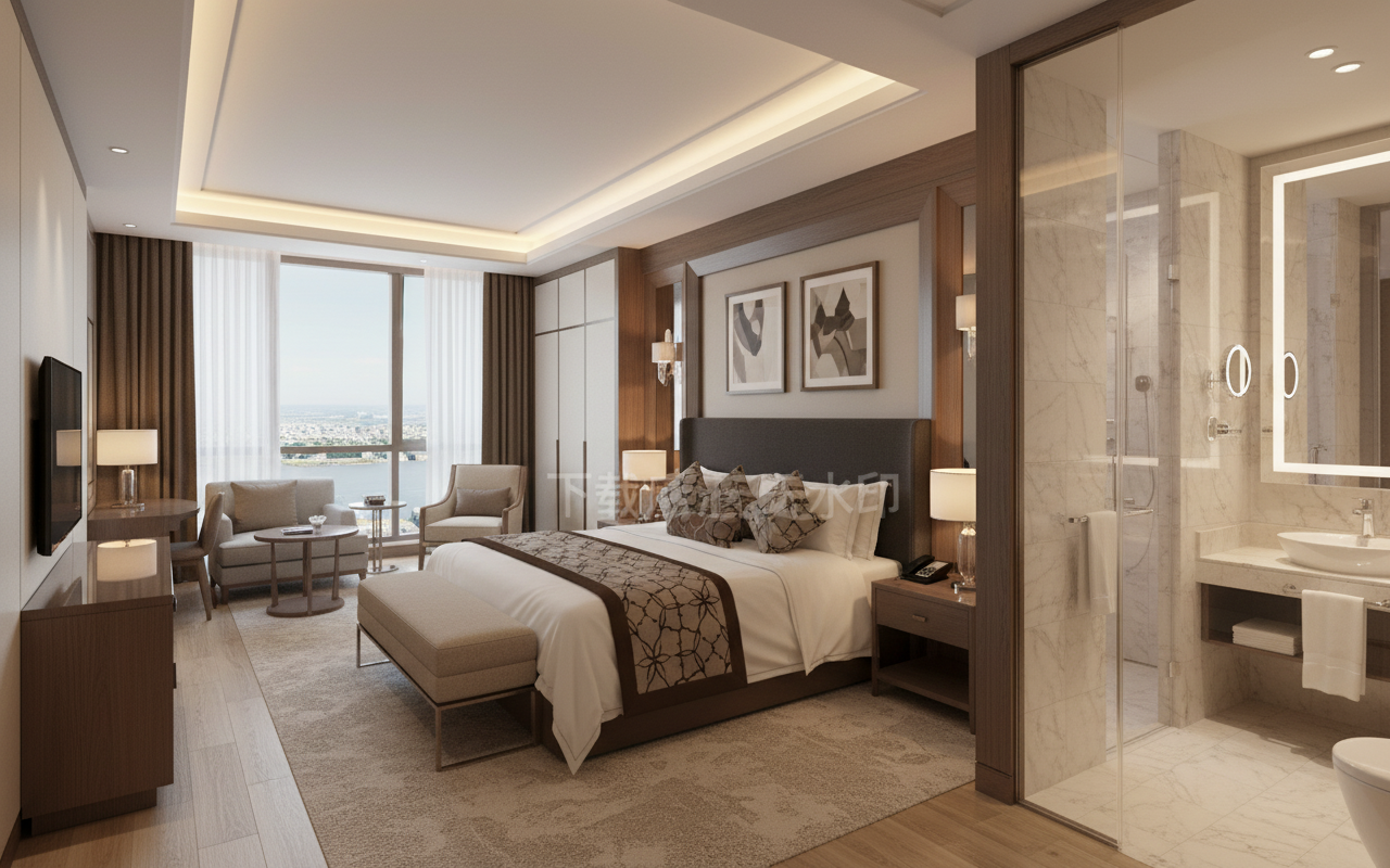 After - floorplan to_3d transformation: Floorplan to 3D. Style Ref: https://base44.app/api/apps/68a6b71b9e6d8b9bb330a7ee/files/public/68a6b71b9e6d8b9bb330a7ee/d294429bb_wechat_2025-09-18_115544_392.png. Instructions: 高级五星酒店
