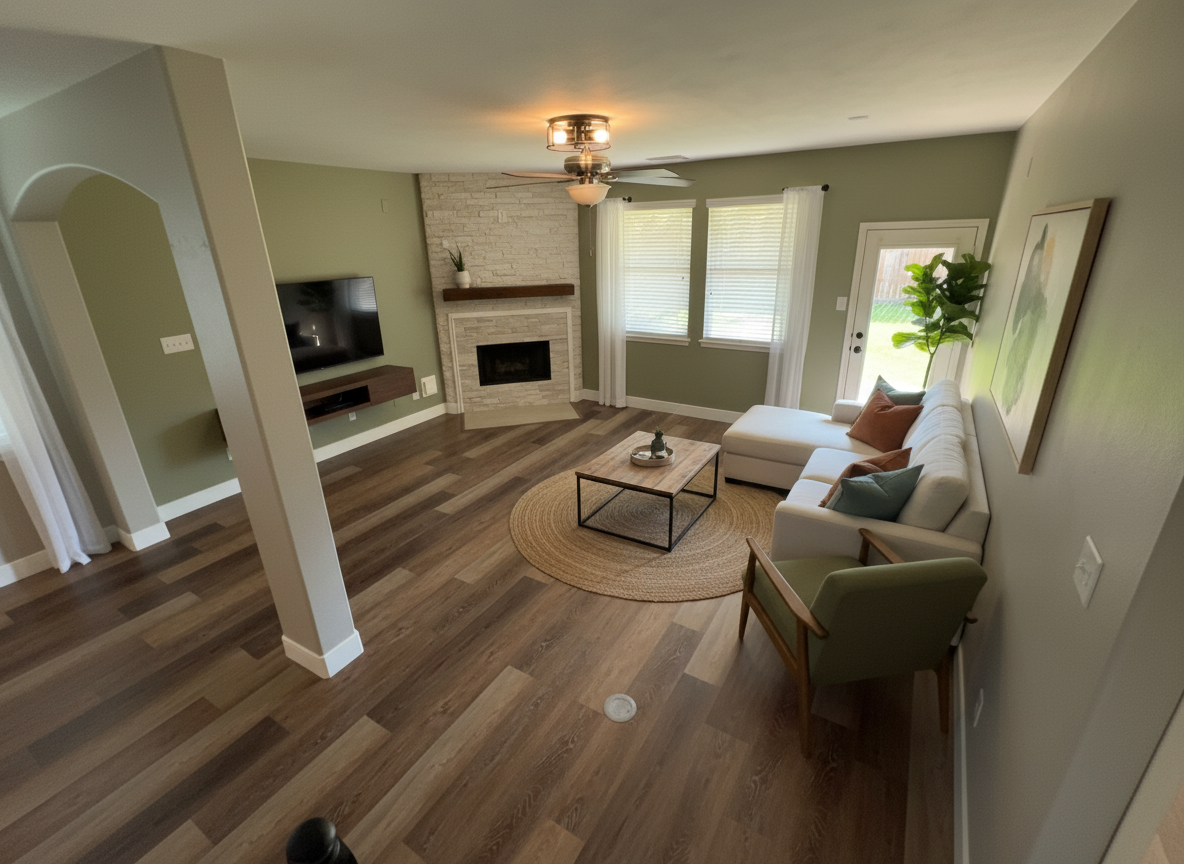 After - interior transformation: Design type: interior. Style Ref: None. Instructions: Cozy or modern
