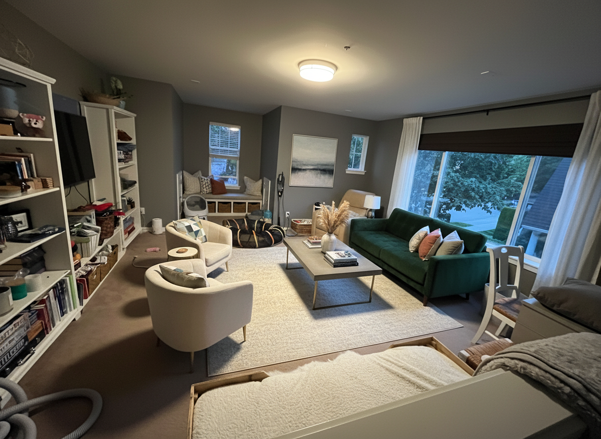 After - interior transformation: Design type: interior. Style Ref: None. Instructions: Redesign to make a stylish space
