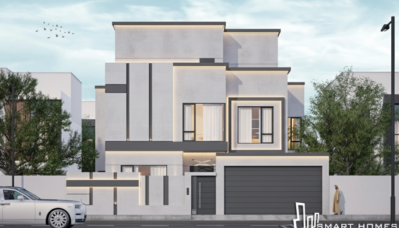 After - exterior transformation: Design type: exterior. Style Ref: None. Instructions: I want complete different design with little material and hidden lights.. don’t change the structure and location of windows