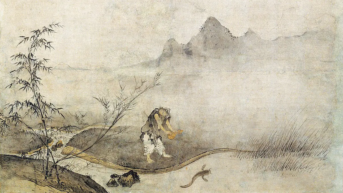 Chinese Ink Drawing, Josetsu, Catching a Catfish with a Gourd (Detail)