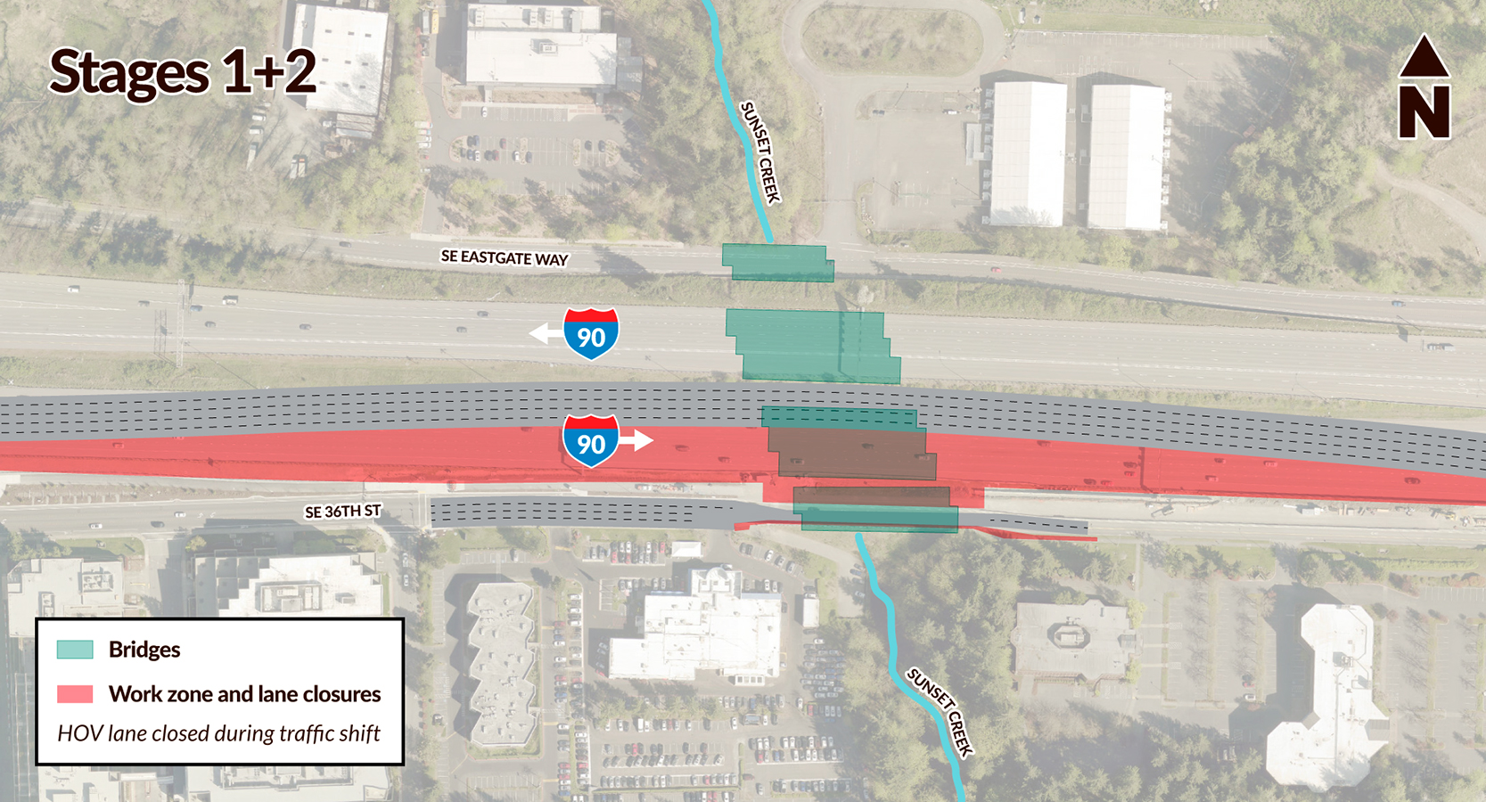I-90 West Fish Passage – Etapas de construcción 1 y 2 de Sunset Creek