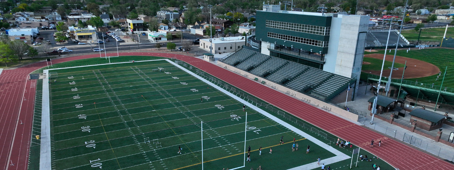 Aerial view of the Lincoln Park Sports Complex stadium. 