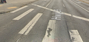 una imagen que muestra una sección de la SR 99 con marcas de cruce de peatones