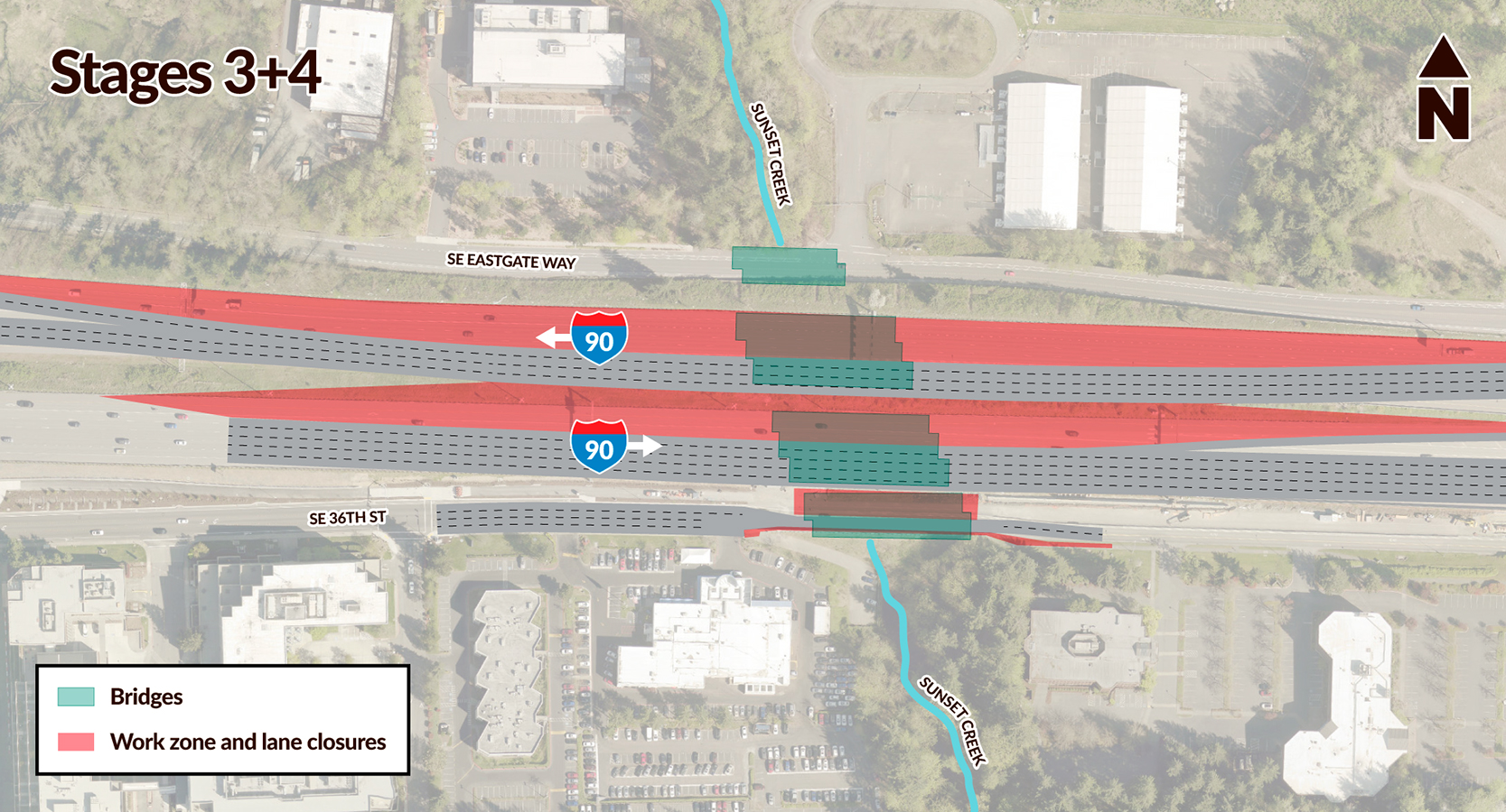 I-90 West Fish Passage – Etapas de construcción de Sunset Creek 3 y 4