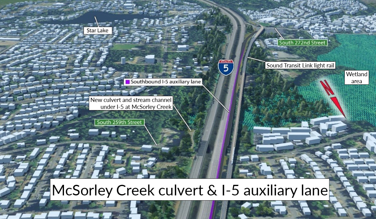 Render del conducto McSorley Creek y carril auxiliar de la I-5