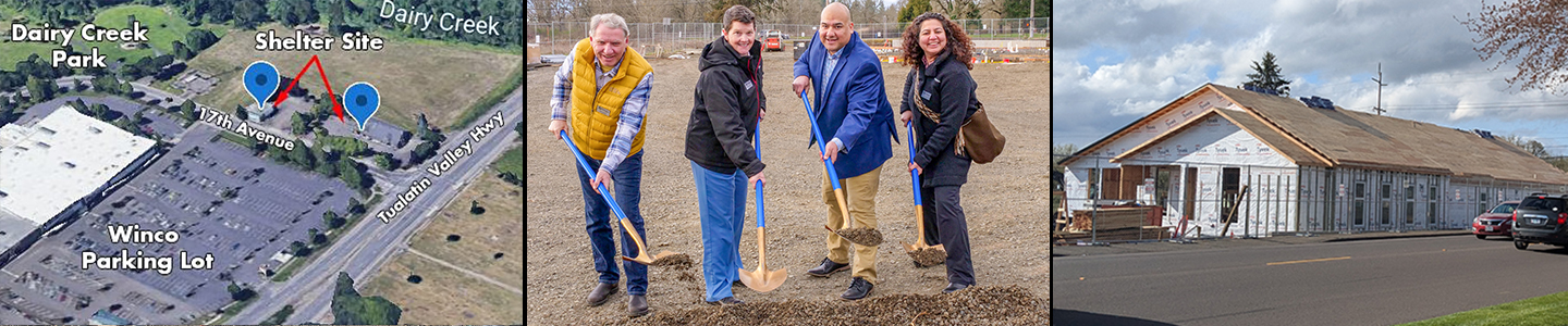 Shelter site near Winco & Dairy Creek Park, Mayor & Council celebrate groundbreaking, construction progress on main building