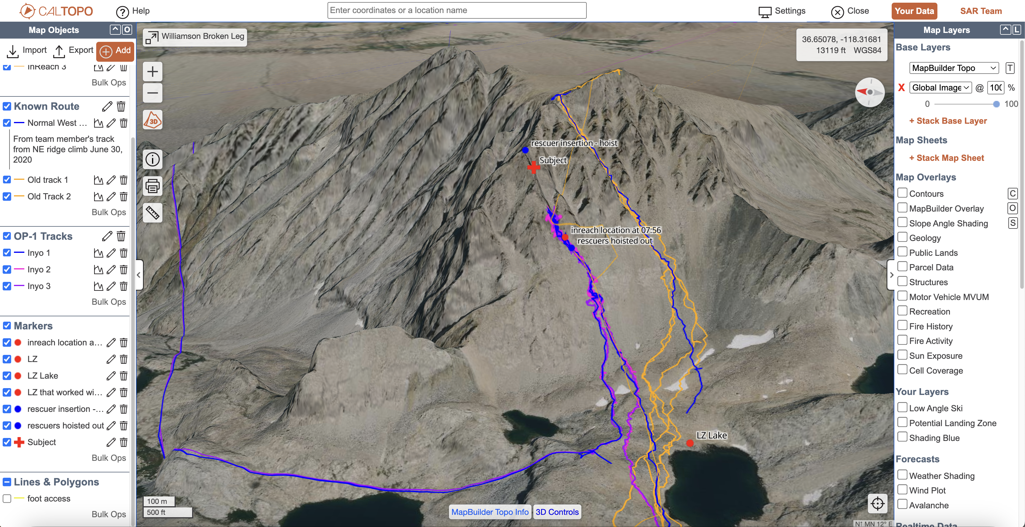 CalTopo mission map with tracks