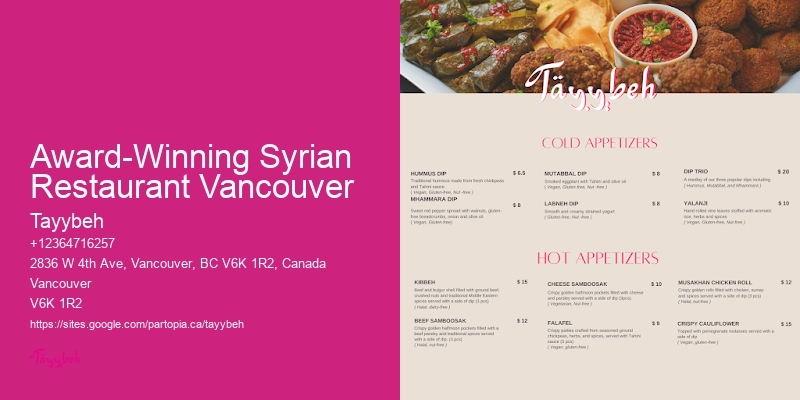 Holiday Buffet Catering Award-Winning Syrian Restaurant Vancouver