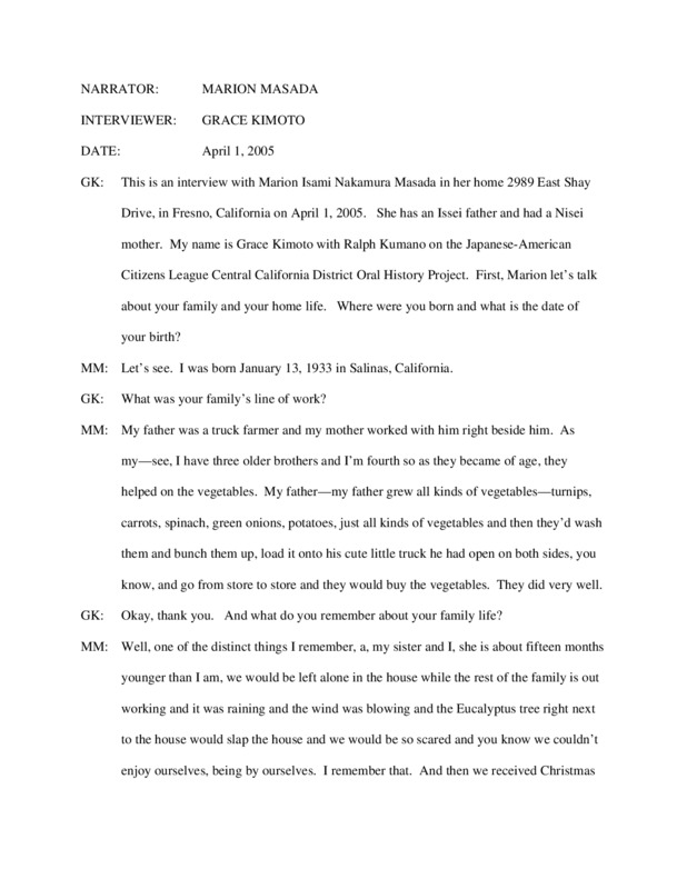Transcript of Marion Masada interview